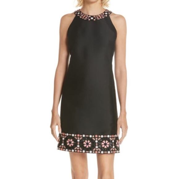 Kate Spade Dress By The Pool Black Mosaic Floral Embroidered Shift Dress Size 10 - Picture 1 of 13
